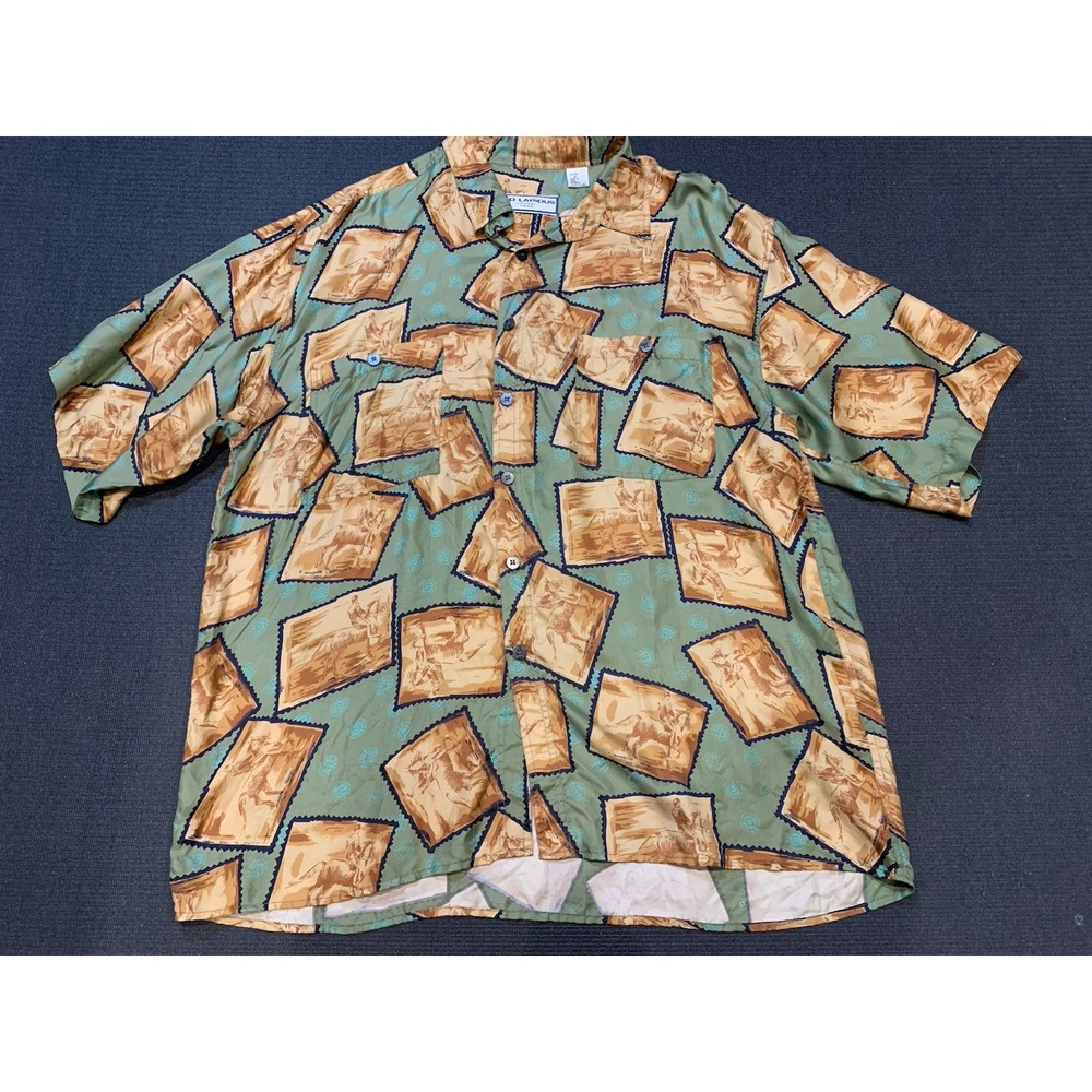 Ted‎ Lapidus Homme Paris Silk Shirt Vintage Horse Stamp Print Size XL